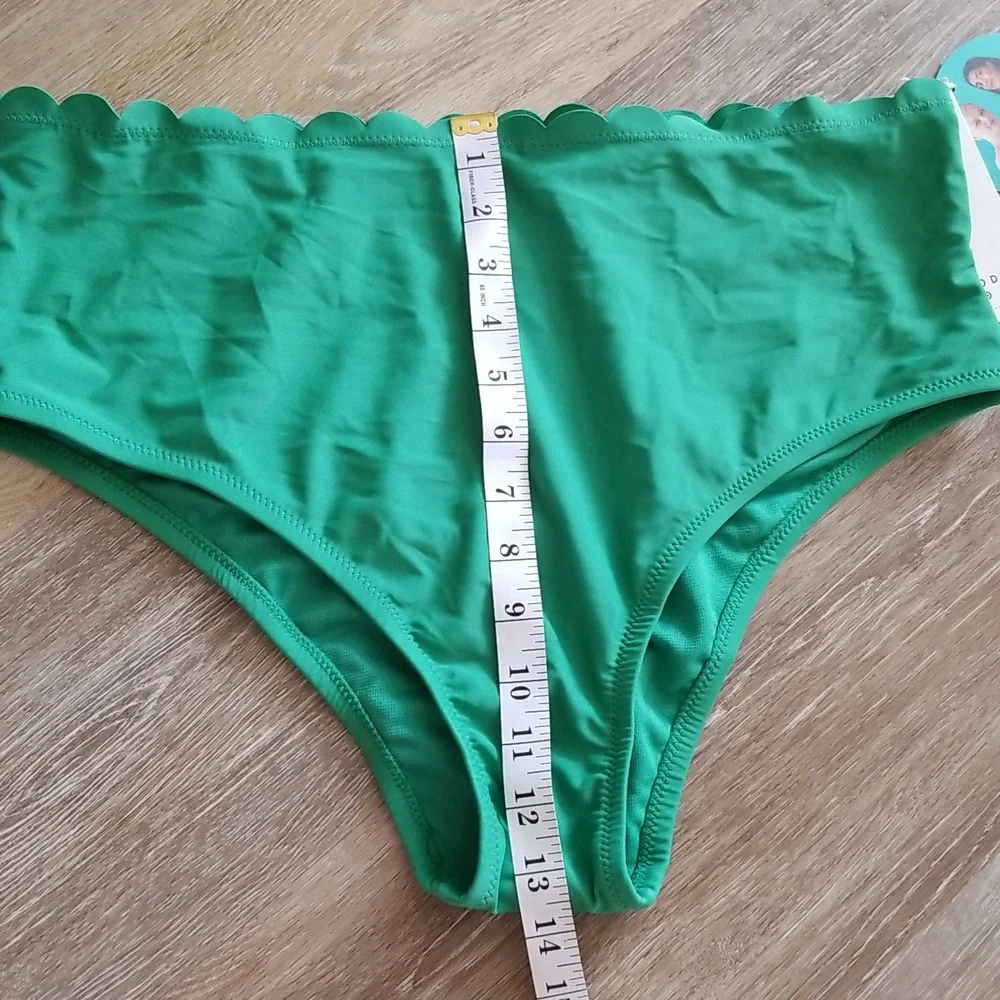 NWT Rhode Green Scallop Edge High Rise Bikini Bottom Size Large